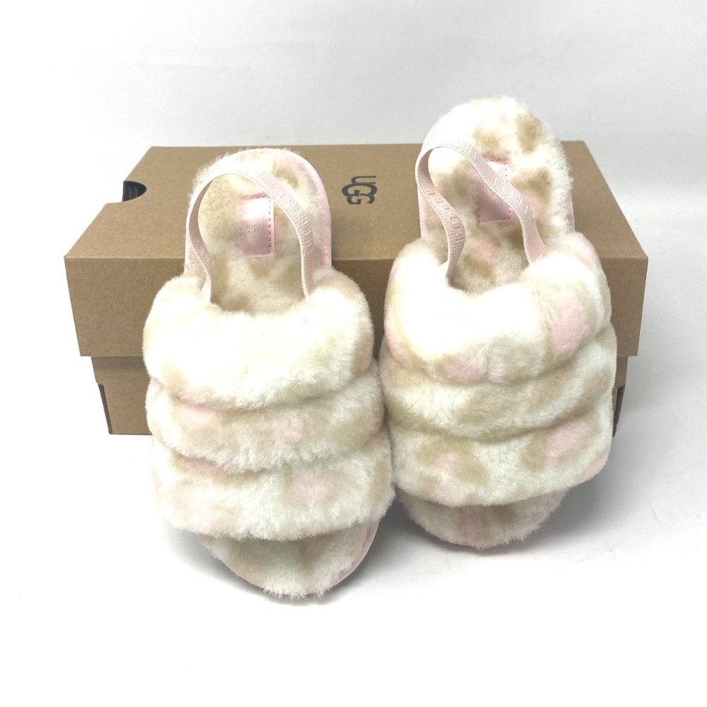 UGG Kids Size 11T 1123641T WHT FLUFF YEAH SLIDE PANTHER PRINT Sandal White Beige - Picture 4 of 9